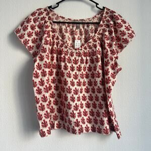 J Crew Linen Cotton Blend Pajama Top In Floral Print Womens Medium Red